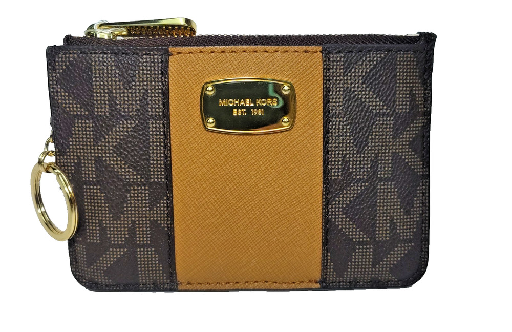 Michael Kors Center Stripe Small Jet Set Wallet-Brown/Tan-NWT